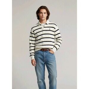 Vintage Polo Ralph Lauren Mens XL Boxy Fit Cable Knit Polo Long Sleeve Sweater